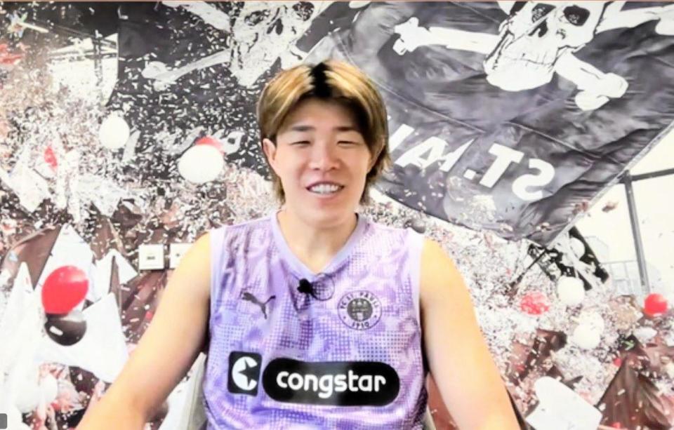 オンライン取材に応じたザンクトパウリのＤＦ安藤智哉