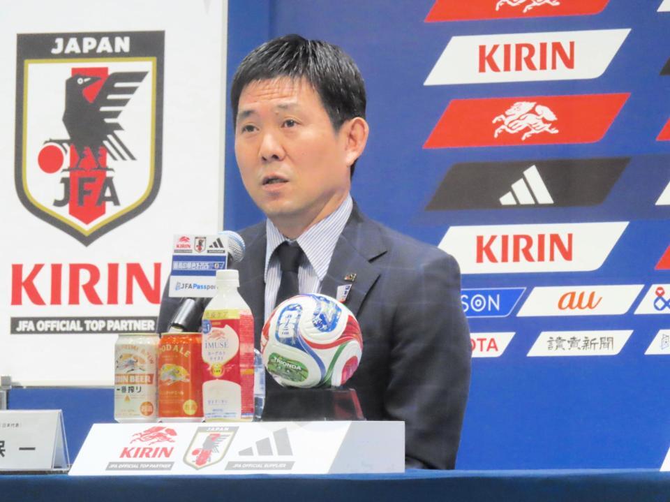 千葉市内で英国遠征のメンバー発表会見に臨んだサッカー日本代表の森保一監督