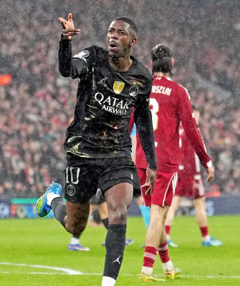 　ゴールを決め、喜ぶパリ・サンジェルマンのデンベレ（ＡＰ＝共同）