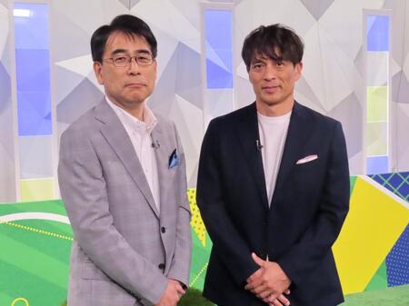 特別対談を行ったＮＨＫ・井上樹彦会長（左）とＪＦＡ・宮本恒靖会長