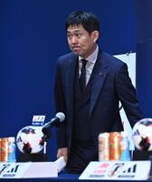 サッカー日本代表発表会見に登場した森保一監督（撮影・開出牧）