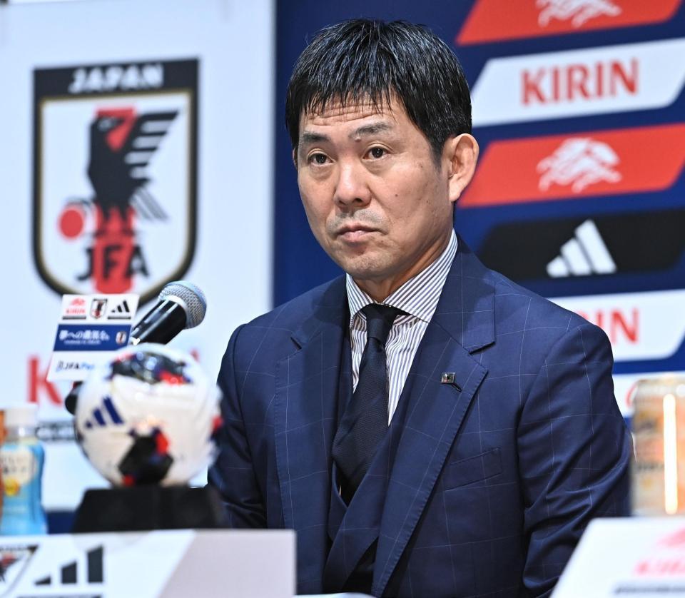 会見に臨むサッカー日本代表の森保一監督（撮影・開出牧）