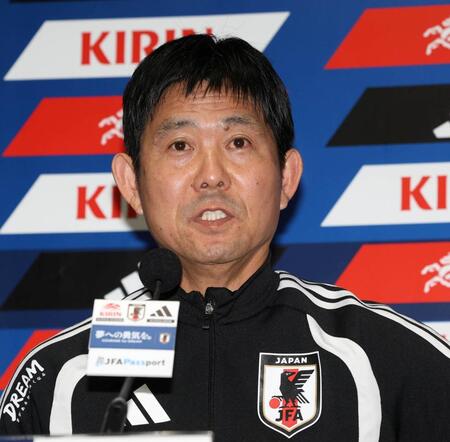 会見する日本代表・森保一監督（撮影・北村雅宏）