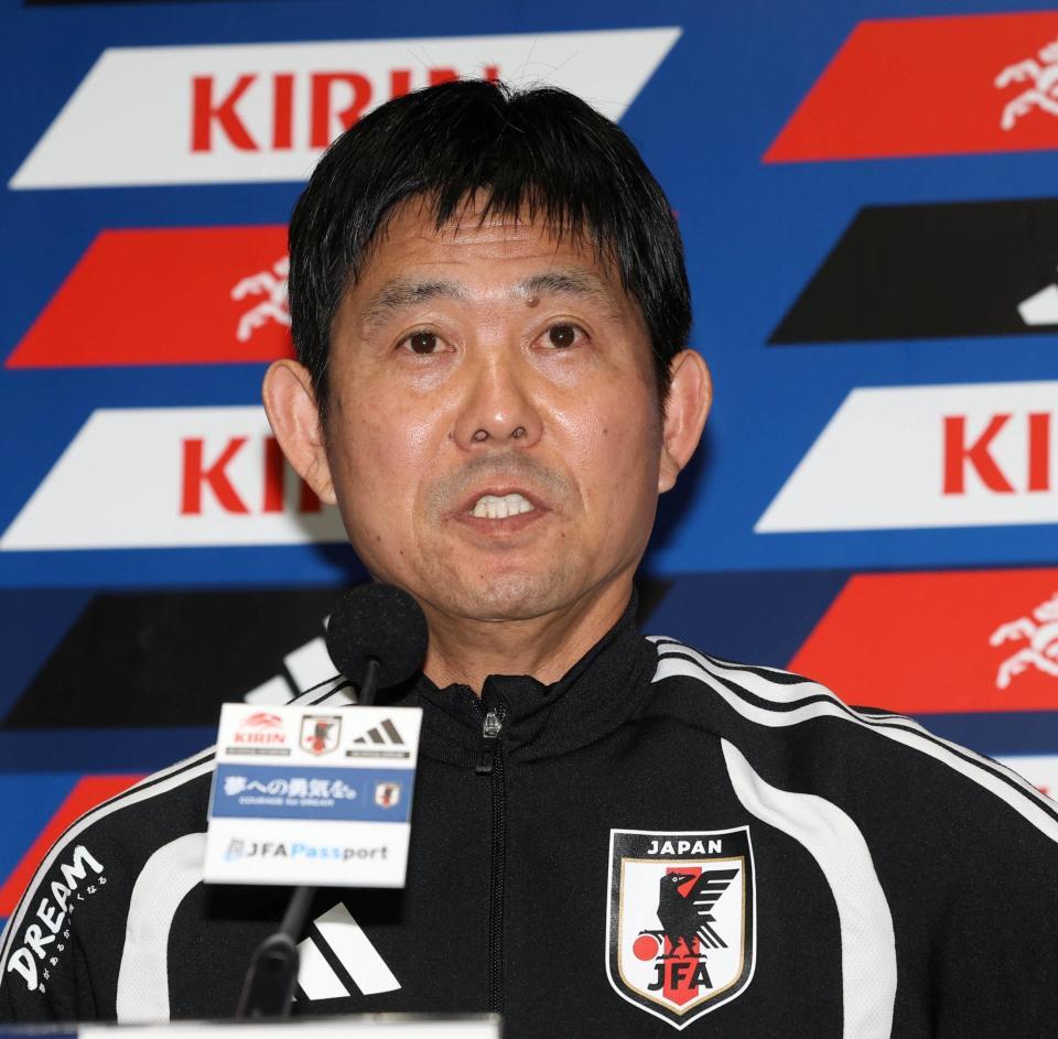 会見する日本代表・森保一監督（撮影・北村雅宏）