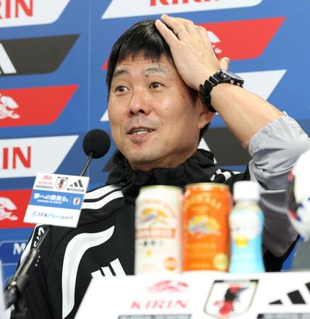 エクアドル戦を前に抱負を語る日本代表・森保一監督（撮影・伊藤笙子）