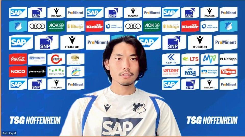 オンライン取材に応じたドイツ１部ホッフェンハイムのＤＦ町田浩樹