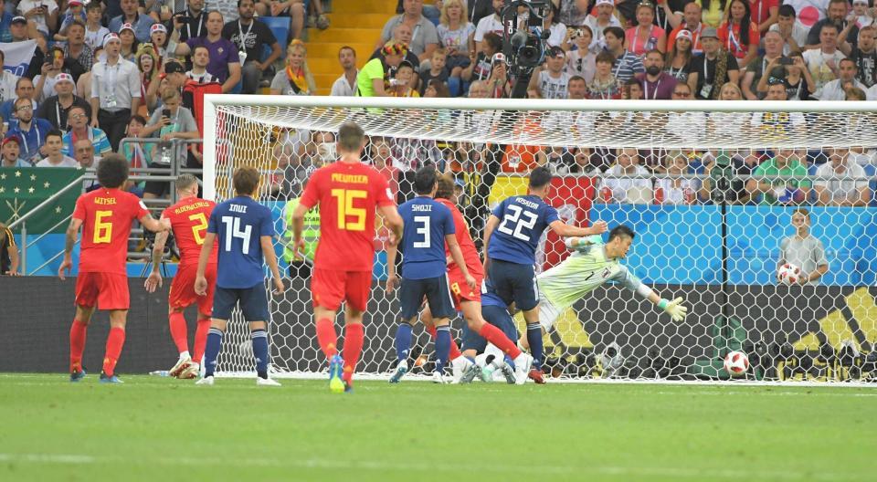 後半、同点とされる日本代表＝ロシア・ロストフナドヌー（撮影・堀内翔）