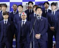 出発セレモニーで抱負を語るサッカー日本代表・森保一監督（撮影・伊藤笙子）