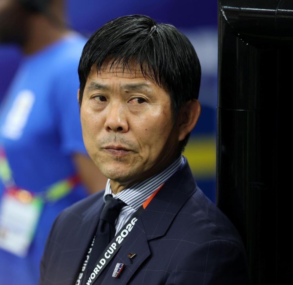 試合前の森保監督（撮影・中田匡峻）