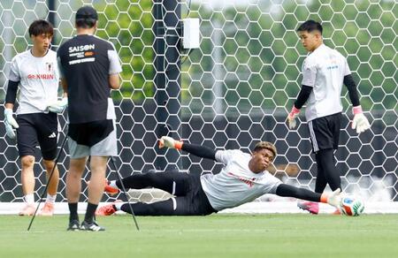 　ブラジル戦に向け調整するＧＫ鈴木彩（下）ら（共同）