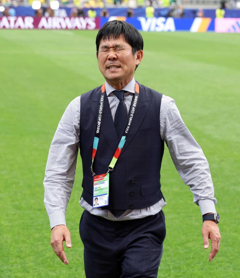 　ブラジルに敗れ、悔しさをにじませる森保監督（撮影・中田匡峻）