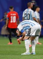 エジプトに勝利し、喜びをかみしめるアルゼンチンのメッシ＝アトランタ（共同）