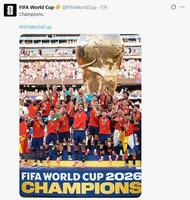スペインの優勝を伝える大会公式Ｘ（＠ＦＩＦＡＷｏｒｌｄＣｕｐ）より