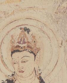 　法隆寺金堂壁画の高精細なカラー復元画像の一部（カラー復元画像は富士フイルム、写真原板は法隆寺、便利堂）