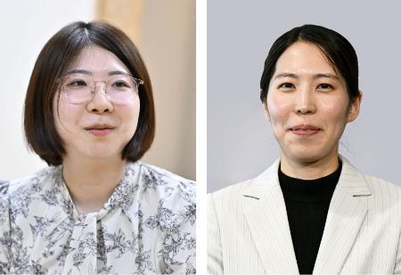 　左から西山朋佳白玲、福間香奈女流四冠