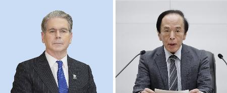 　ベセント米財務長官（左）、植田和男日銀総裁