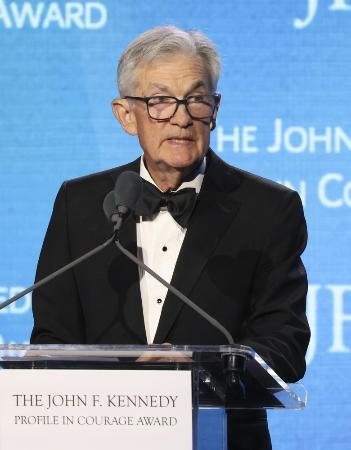 　パウエル前ＦＲＢ議長＝５月３１日、米東部ボストン（共同）