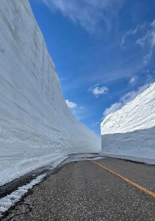 　全線開通前の観光路「立山黒部アルペンルート」＝１４日、富山県立山町（立山黒部貫光提供）