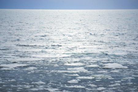 　北海道紋別市の紋別港から北北東約９０キロのオホーツク海上で観測された流氷＝１９日午前（紋別海上保安部提供）