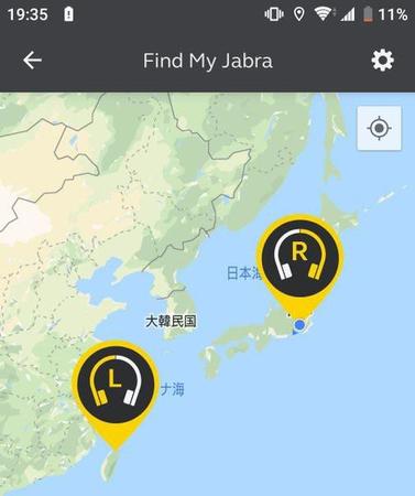 位置情報を開いてびっくり。東京と台湾・台北に左右が分かれてしまったワイヤレスイヤホン／しめじ11168（@simezi11168）さん提供（一部をトリミングしています）