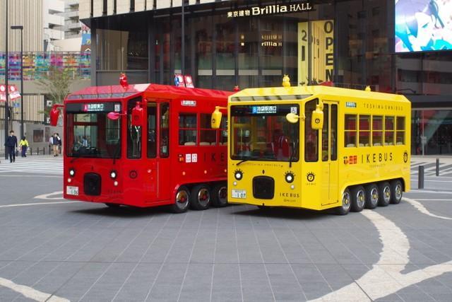池袋駅周辺を走る「イケバス」の赤と黄色の車体