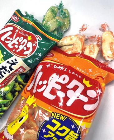 今年で「44歳」になるハッピーターン。えだ豆味は広報担当者曰く「毎年すごくリクエストの多い商品」とか