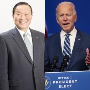 名前を音読みすると、ジョー・バイデン前副大統領と同じ名前になってしまう熊本県山都町の梅田穣町長（左）／梅田穣町長の写真は山都町ホームページより・バイデン前副大統領の写真はロイター＝共同通信社提供