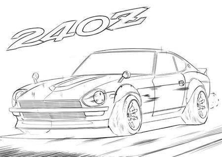 日産の歴代の名車が塗り絵に…こちらは「フェアレディ240Z」（提供画像）