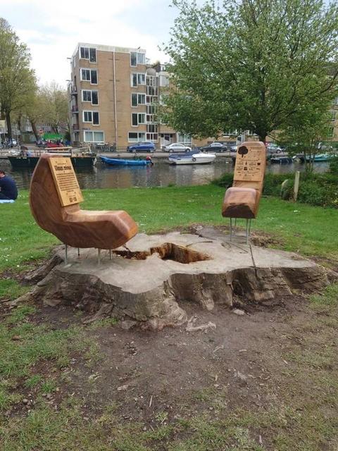 いつの間にか切り株の上に立派な椅子が　樹齢128年の老木を再利用して休憩スペースを作った公園に称賛の声