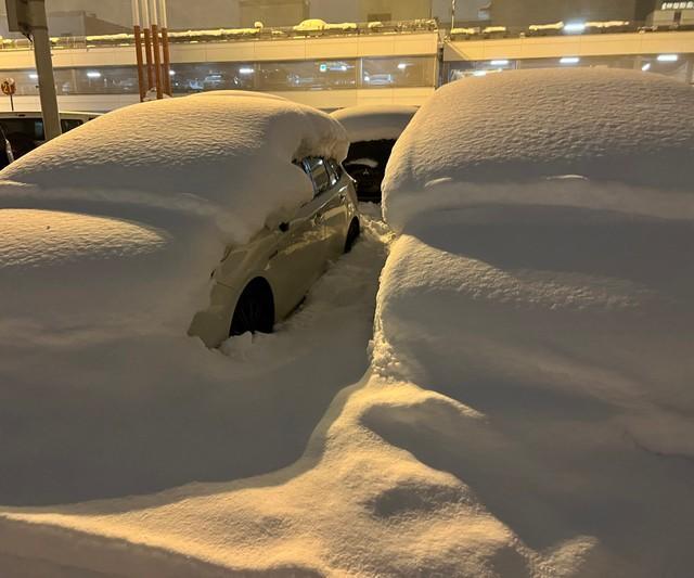 道民はスコップ必携？　雪に埋もれた新千歳空港の車が話題　「空港にスコップ売ってないから！」