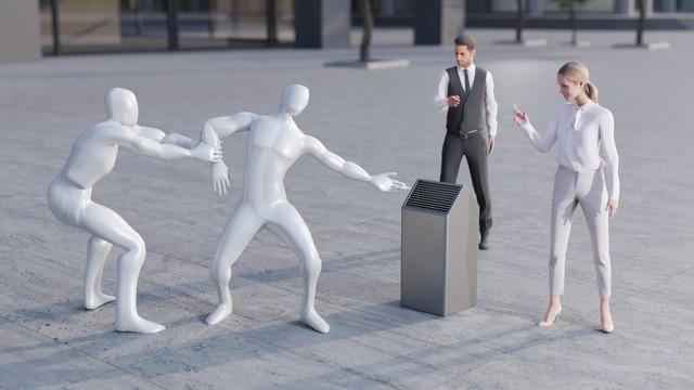 「灰皿+マネキン」。灰皿のすぐ隣に、独特なポーズをしたマネキンを設置。例えば、必ず灰皿にたばこを捨てようとするマネキンを設置することで、単に灰皿へ注意を引きつけるだけでなく、つい真似して、たばこを灰皿へ捨てたくなるような仕掛けを施す。