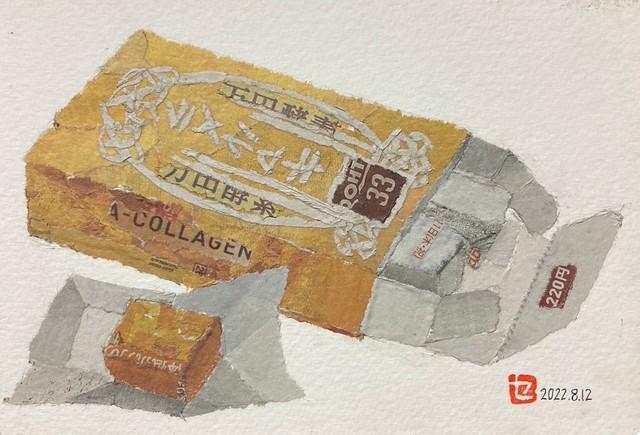 キャラメルや包装紙の質感を見事に再現＝93歳セツの新聞ちぎり絵（@setsu0107）さん提供