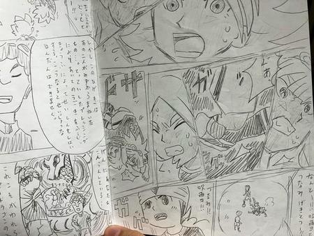 「イナズマイレブン」のアニメをもとに自作した漫画（烏海さんのツイッターより）