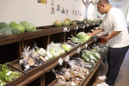 一般的な価格よりも安い野菜が並ぶ直売所（京都府和束町白栖・交流ステーション「和束の郷」）
