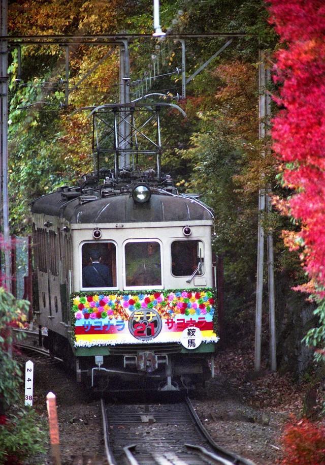 さよなら運転する叡山電鉄のデナ２１形（１９９４年１１月２７日、京都市左京区静市野中町）