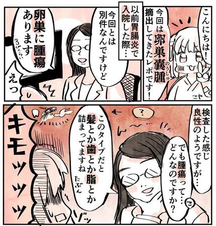 胃潰瘍で入院して見つかった“卵巣嚢腫” 5cmまで成長し、即決で手術へ… 漫画家のリアル体験記に「教材にするべき」「検診の大切さを実感」の声