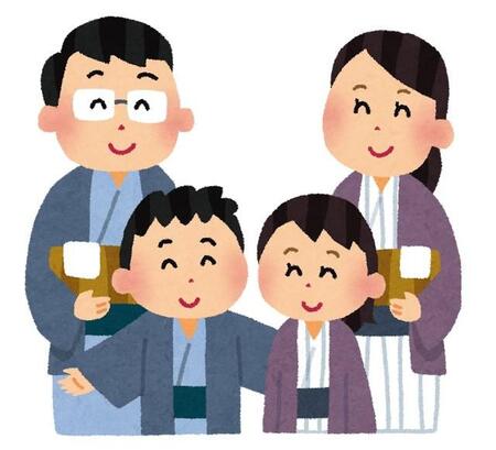 家族で温泉旅行　※イラストはイメージ（いらすとや）