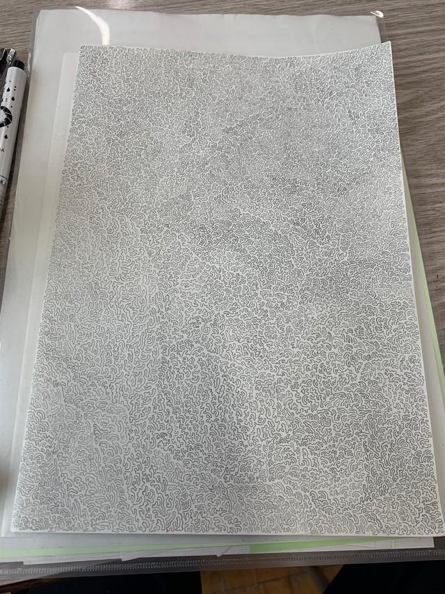 高校3年の時に一本線で描いたという絵。近くで見ると…（いずれも提供写真）