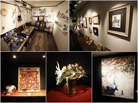 猫猫寺で開催中のキムラさんの個展「音楽と猫」（５月２１日～６月２３日、火曜休）の作品（一部）