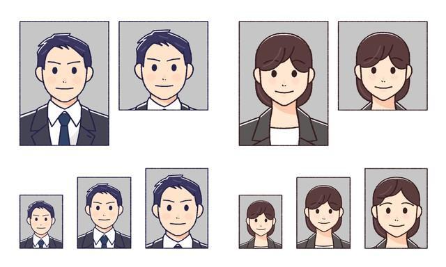 各種証明写真のイラスト（磯 りす/stock.adobe.com）