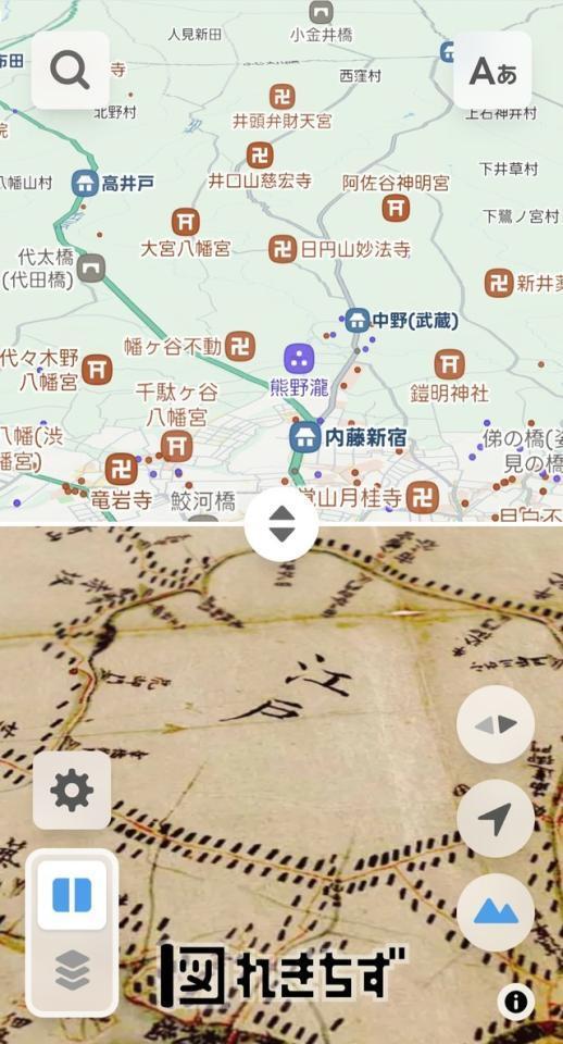 地図ファン、歴史ファン垂涎のサイト「れきちず」。画像下は伊能図（れきちずから引用）