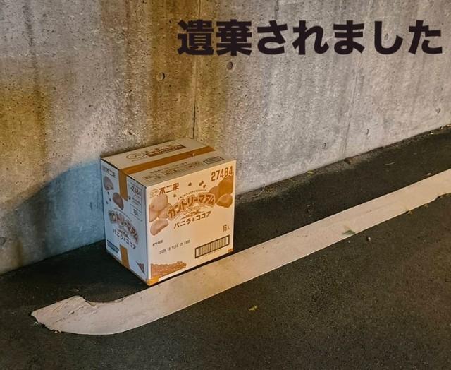 オープンシェルターに遺棄されていた子猫の入った段ボール箱（保護猫団体「猫スマイル」提供、Instagramよりキャプチャ撮影）