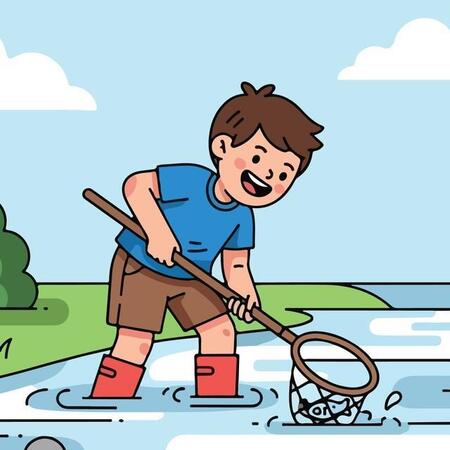 魚を捕る男の子　※画像はイメージです（talkative.studio/stock.adobe.com）