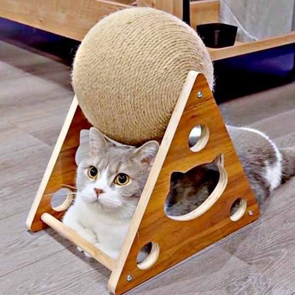 爪研ぎのはずがーー。すっぽりはまってくつろぐとーまくん（画像提供：hanoaさん）