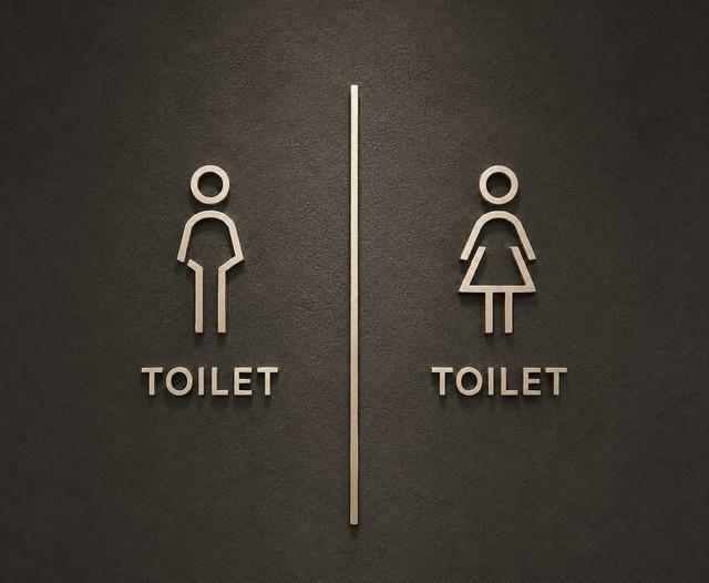 トイレの表示としてはおしゃれだが、よくよく見ないと男性用なのか女性用なのかがわかりづらい（提供）