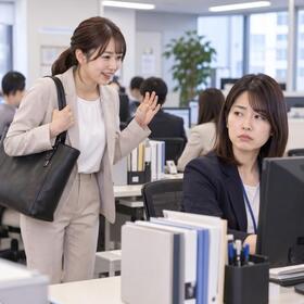 挨拶をしても返してくれず不安になる女性　※この画像はAdobe Fireflyで作成したイメージです