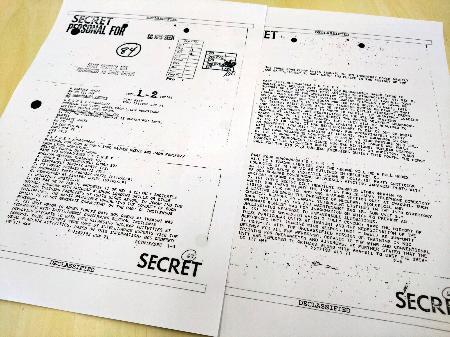 　米軍第３海兵水陸両用軍による１９７１年６月の電報のコピー。岩国基地での核搭載訓練について記している