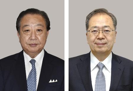 　左から立憲民主党の野田佳彦代表、公明党の斉藤鉄夫代表