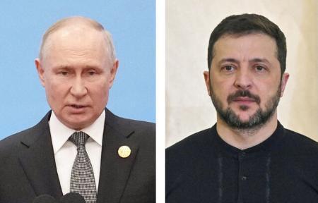 　ロシアのプーチン大統領とウクライナのゼレンスキー大統領（ゲッティ＝共同）