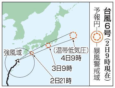 　台風６号の予想進路（２日９時現在）